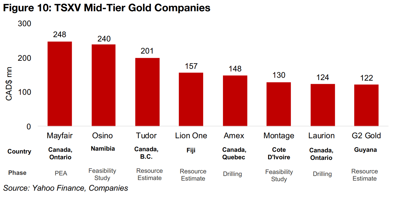 Mid-Tier TSXV Gold companies mostly dip over past year 