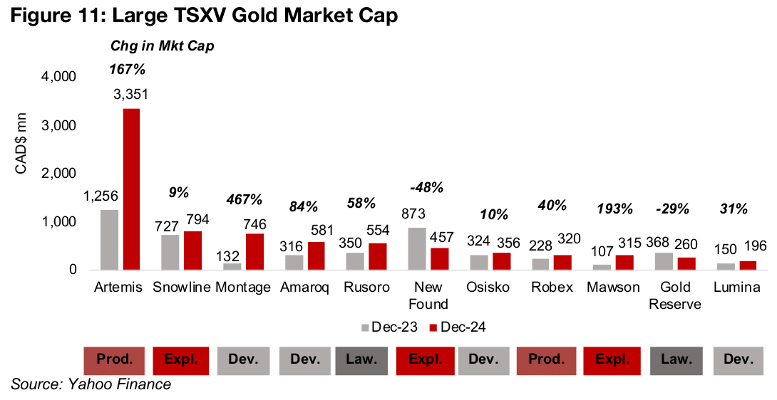 TSXV large gold gains overall, but a mixed story underneath